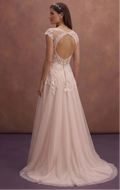 Blush A-Line Wedding Dress with Soft Lace Overlay