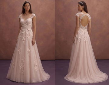 Blush A-Line Wedding Dress with Soft Lace Overlay