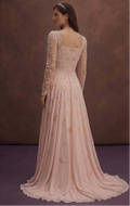 Blush Boho Wedding Dress with Flowing Chiffon Skirt