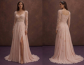 Blush Boho Wedding Dress with Flowing Chiffon Skirt