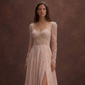 Blush Boho Wedding Dress with Flowing Chiffon Skirt