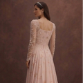 Blush Boho Wedding Dress with Flowing Chiffon Skirt