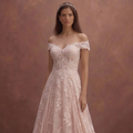Blush Floral Lace Wedding Dress with Flowing A-Line Shape