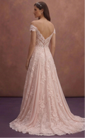 Blush Floral Lace Wedding Dress with Flowing A-Line Shape