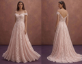 Blush Floral Lace Wedding Dress with Flowing A-Line Shape