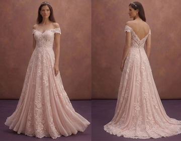 Blush Floral Lace Wedding Dress with Flowing A-Line Shape