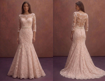 Blush Lace Wedding Dress with Elegant Fit and Flare