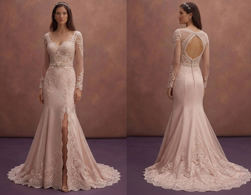 Blush Lace Wedding Dress with Fit and Flare Silhouette