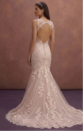Blush Mermaid Wedding Dress with Lace Appliqué Train