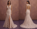 Blush Mermaid Wedding Dress with Lace Appliqué Train