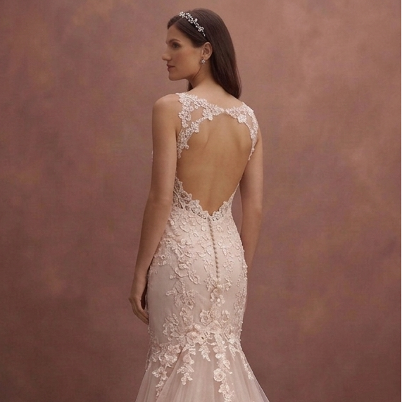 Blush Mermaid Wedding Dress with Lace Appliqué Train
