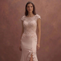 Blush Mermaid Wedding Dress with Lace Train Detail