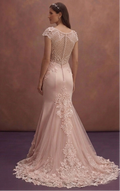 Blush Mermaid Wedding Dress with Lace Train Detail