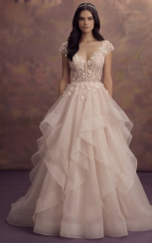 Blush Organza Wedding Dresses with Romantic Volume