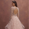 Blush Pink Tulle Ball Gown Wedding Dress with Beaded Bodice