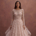 Blush Pink Tulle Ball Gown Wedding Dress with Beaded Bodice