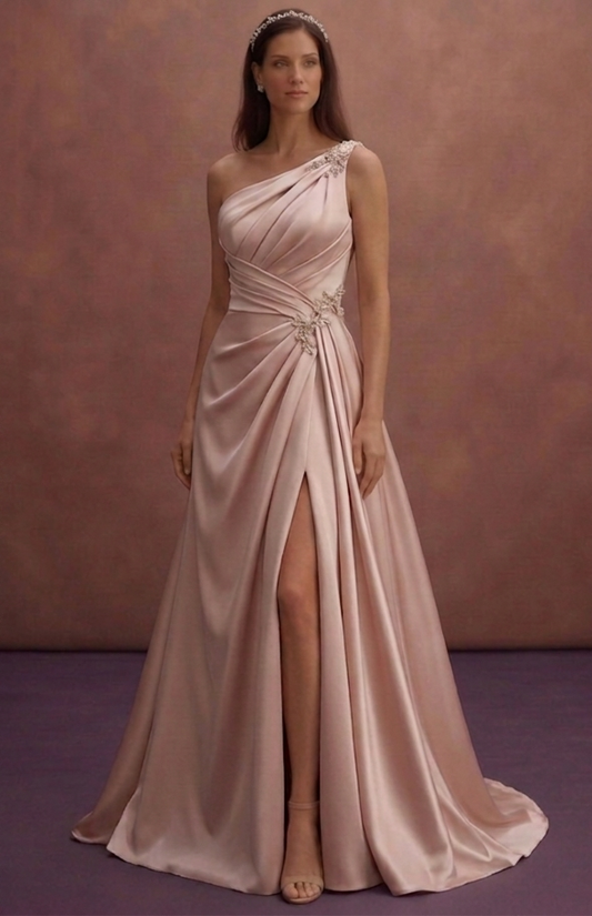 Blush Satin Wedding Dress with Draped Bodice