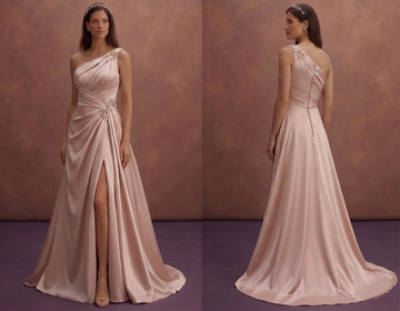 Blush Satin Wedding Dress with Draped Bodice