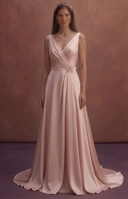 Blush Satin Wedding Dress with Draped Bodice Style