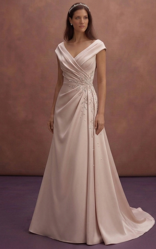 Blush Satin Wedding Dress with Draped Elegant Bodice