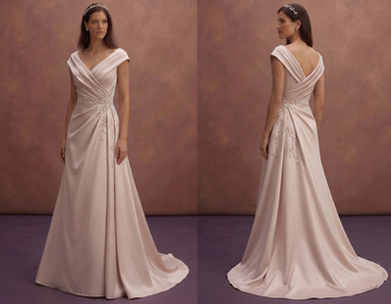 Blush Satin Wedding Dress with Draped Elegant Bodice