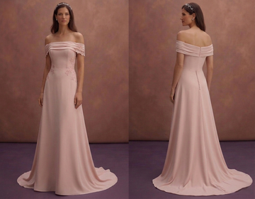 Blush Simple Wedding Dress with Off-Shoulder Design