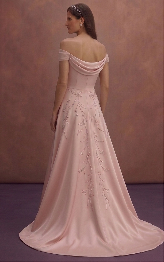 Blush Simple Wedding Dress with Off Shoulder Elegance