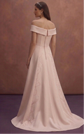 Blush Simple Wedding Dress with Off Shoulder Elegance