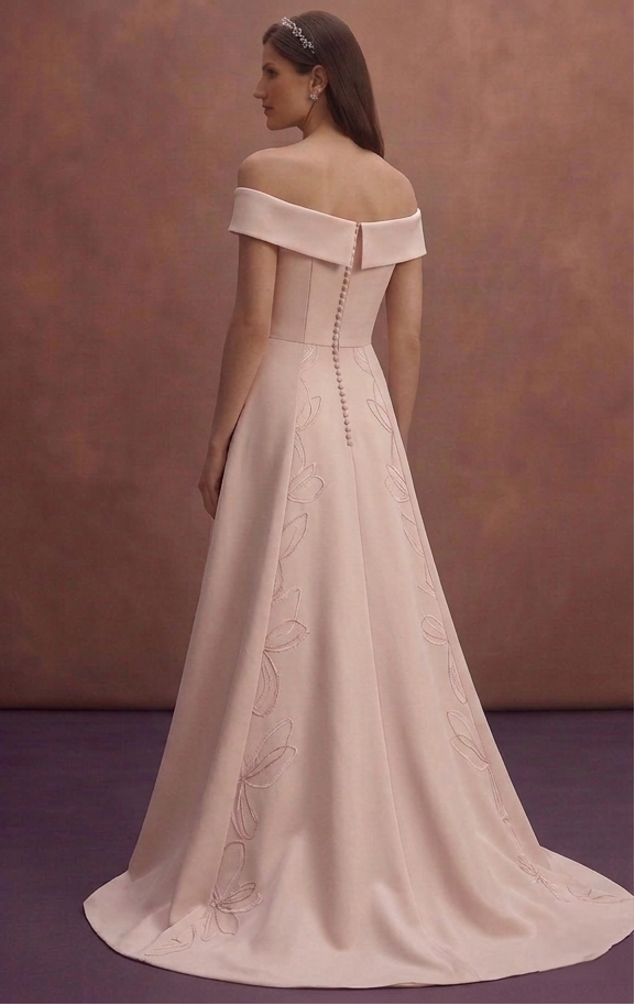 Blush Simple Wedding Dress with Off Shoulder Elegance