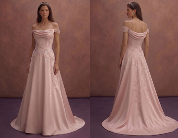 Blush Simple Wedding Dress with Off Shoulder Elegance
