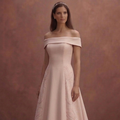 Blush Simple Wedding Dress with Off Shoulder Elegance