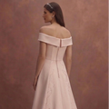 Blush Simple Wedding Dress with Off Shoulder Elegance