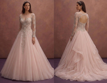 Blush Tulle Ball Gown Wedding Dress with Beaded Corset