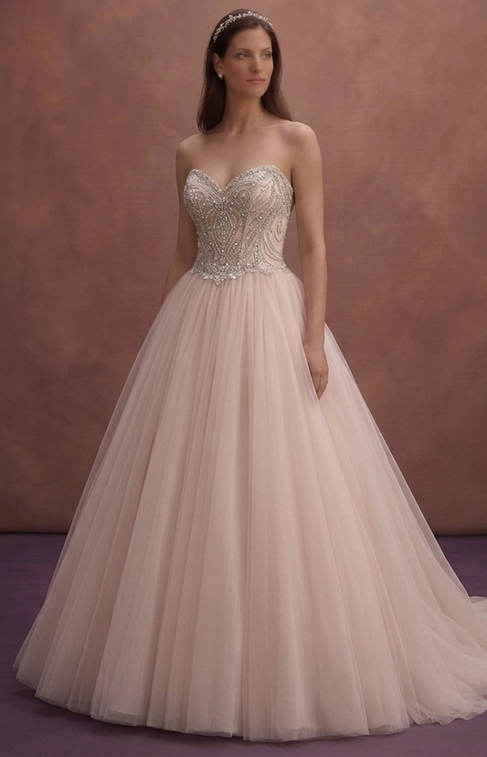 Blush Tulle Ball Gown Wedding Dress with Sparkle Corset