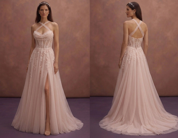 Blush Tulle Bridal Dress with Corset and Train