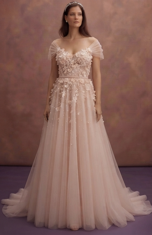 Blush Tulle Wedding Dresses with Romantic Charm