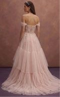 Blush Tulle Wedding Dress with Corset Bodice and Flowing Train