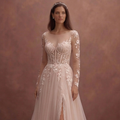 Blush Tulle Wedding Dress with Corset Bodice and Train