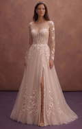 Blush Tulle Wedding Dress with Corset Bodice and Train
