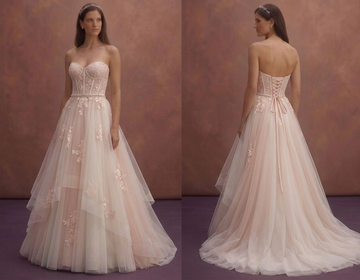 Blush Wedding Dress with Tulle Skirt and Corset Bodice
