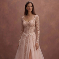 Blush Wedding Dress with Tulle Skirt and Corset Design