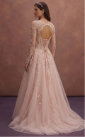 Blush Wedding Dress with Tulle Skirt and Corset Design