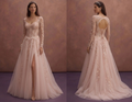 Blush Wedding Dress with Tulle Skirt and Corset Design