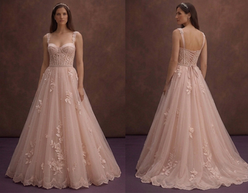 Blush Wedding Dress with Tulle Skirt and Corset Top