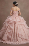 Blush Pink Tulle Ball Gown Quinceañera Dress for Princess-Themed Celebration