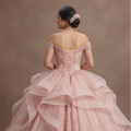 Blush Pink Tulle Ball Gown Quinceañera Dress for Princess-Themed Celebration