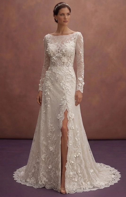 Boat Neck Lace Wedding Dresses with Timeless Grace