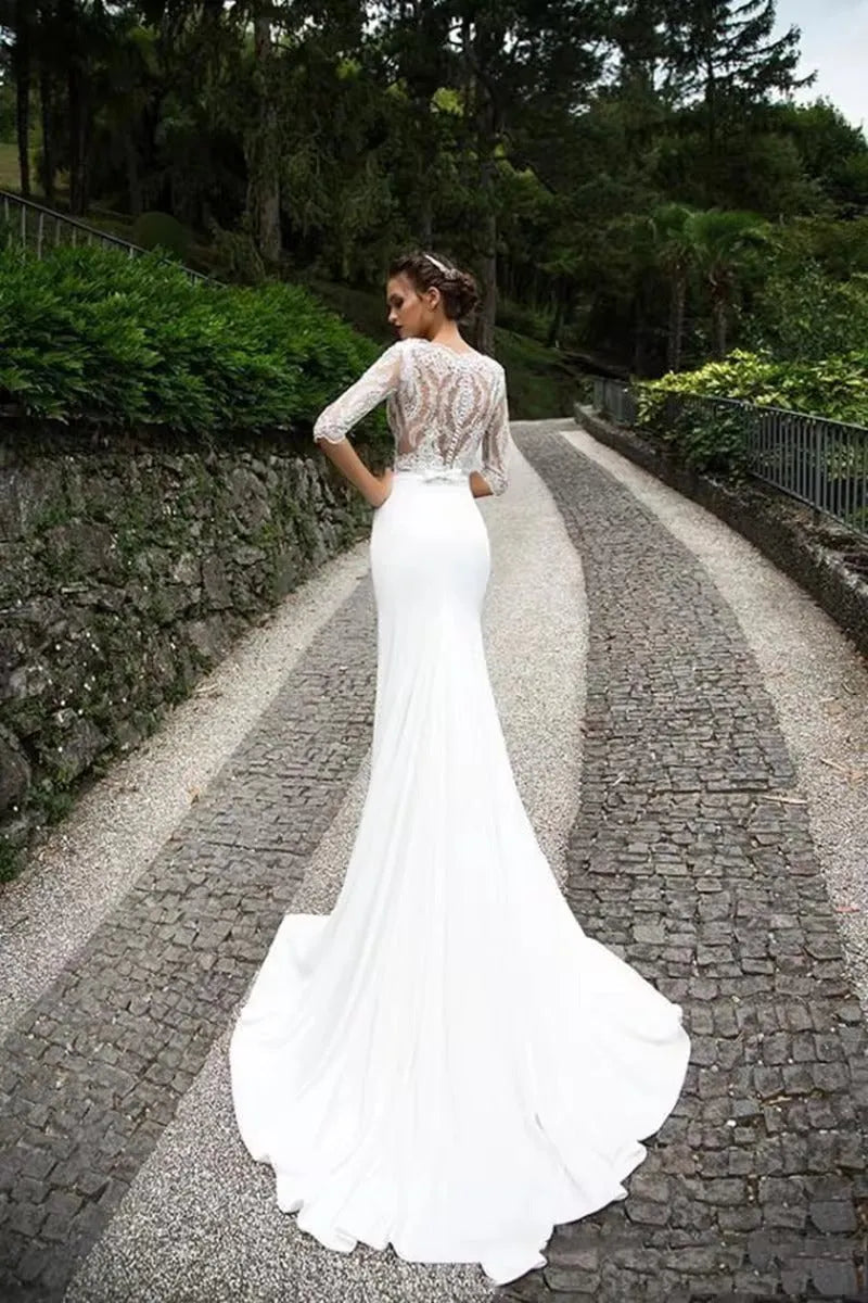Bohemian Lace Wedding Dresses Long Sleeves Summer Beach Two Pieces Bri