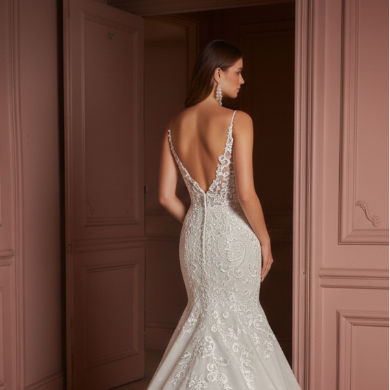 Bohemian Lace Wedding Dress Open Back Long Summer Bridal Wear