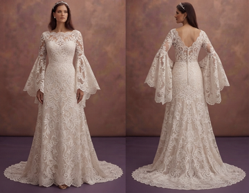 Bohemian Lace Wedding Dresses with Bell Sleeves
